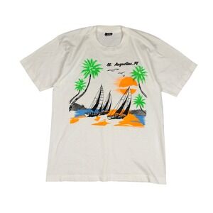 Vtg St Augustine FL Tee Mens L White Beach Graphic Screen Stars T Shirt 80s 90s